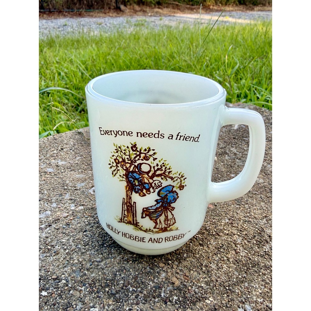 Vintage Federal Glass Holly Hobbie and Robby Milk Glass Mug Everyone Need Friend